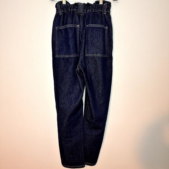 Zara Scrunch High Waist Jeans Dark Wash Size 0 Denim Blue Trendy - Picture 4 of 6